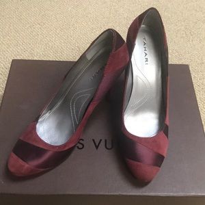 Tahari berry suede and satin pumps